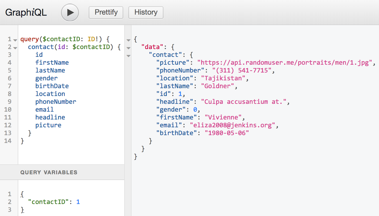 GraphiQL contact query