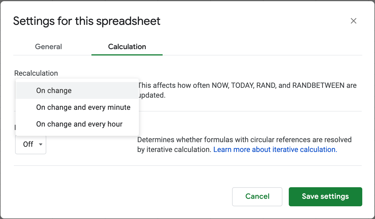 Spreadsheet Settings image