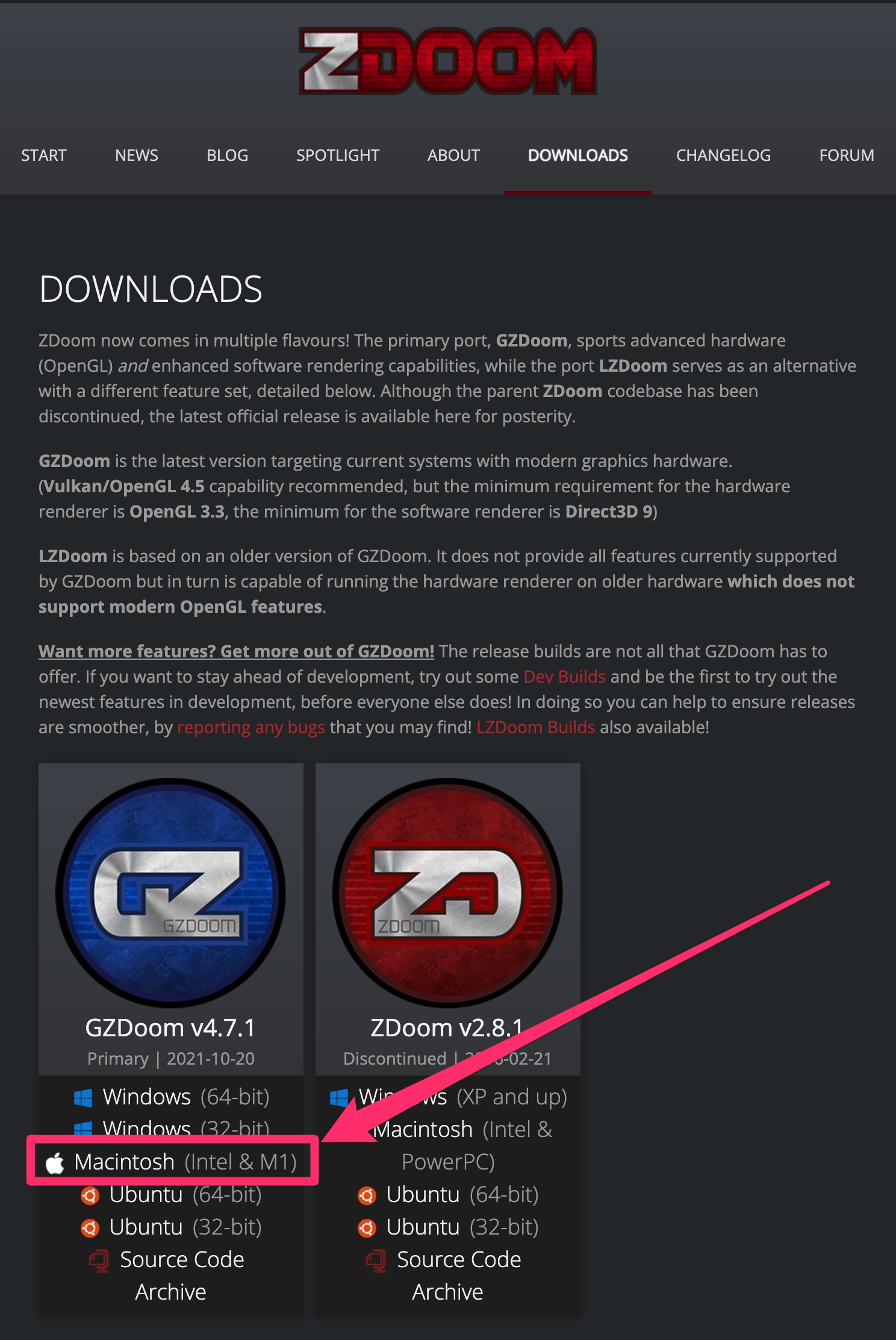 GZDoom downloads page