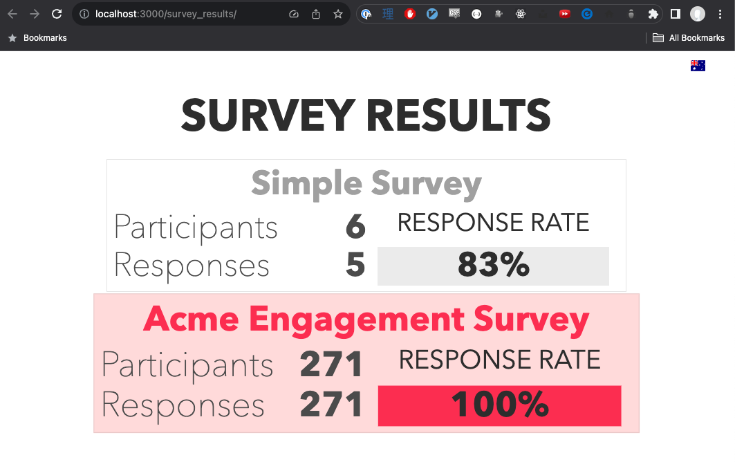 Screenshot of my implementation of the survey list page