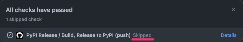 GitHub action showing that jobs were skipped
