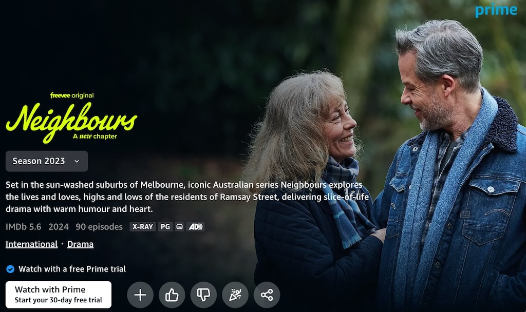 Neighbours English page on Amazon Prime